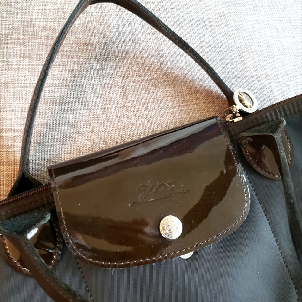 Longchamp Med Handbag Brown Patent
